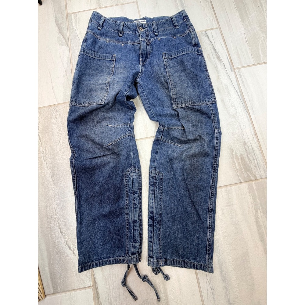 Free People We The Free Blue Wide Leg Utility Jeans Drawstring Hem 28